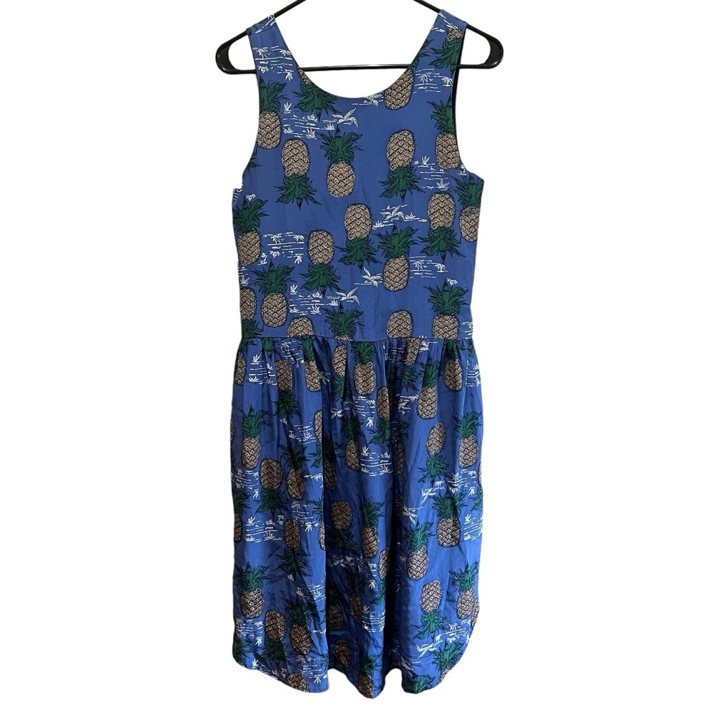 Sea New York Womens Size 2 Silk Dress Tropical Sleeveless Knee Length Pineapple